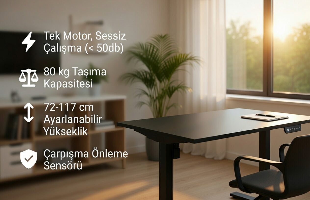 Tek Motorlu Yükseklik Ayarlı Masa - Siyah