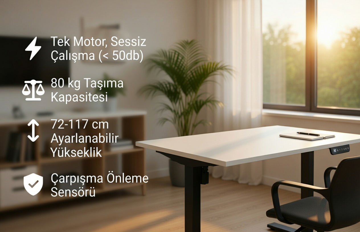 Tek Motorlu Yükseklik Ayarlı Masa - Beyaz
