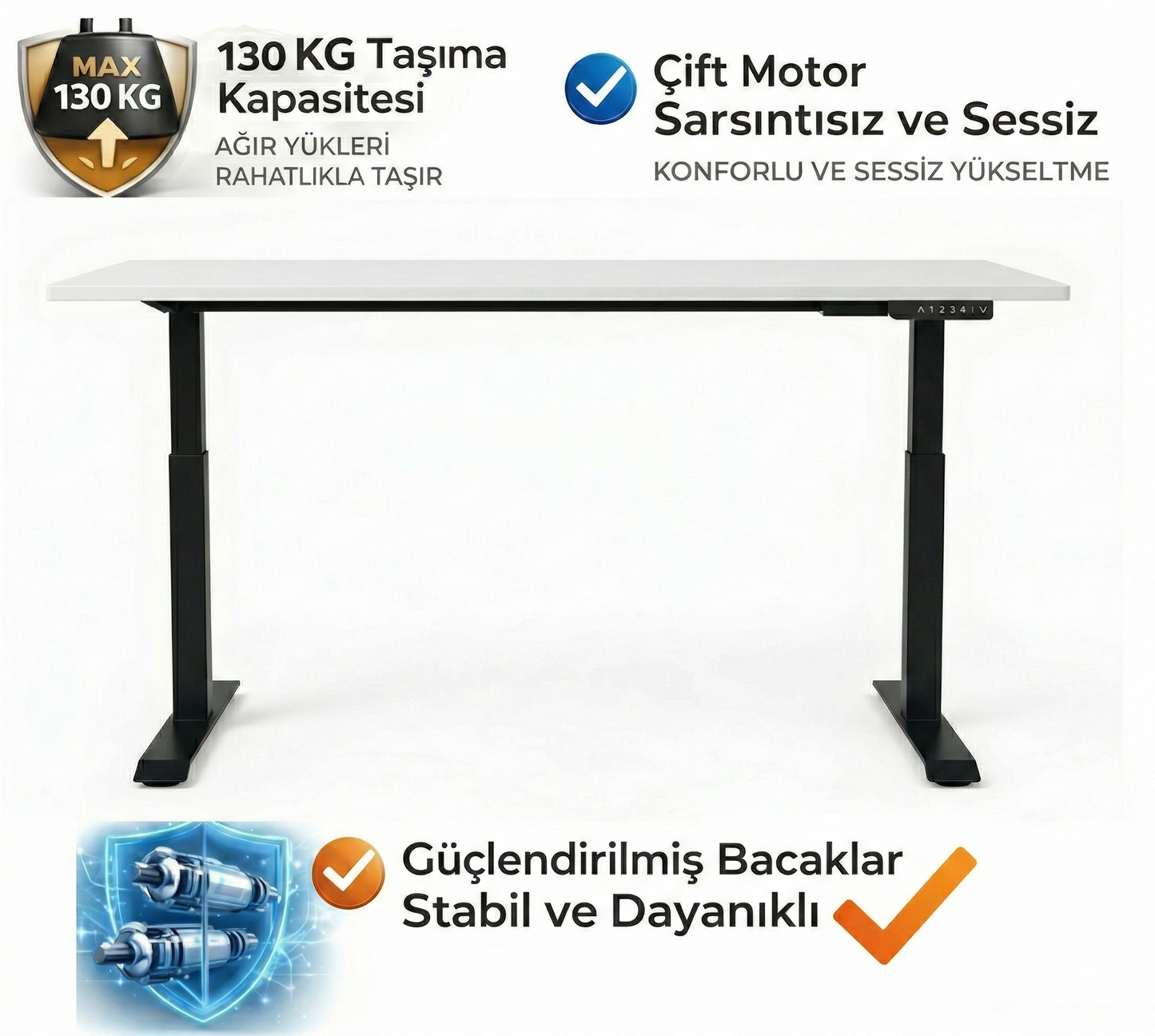 Çift Motorlu Yükseklik Ayarlı Masa - Beyaz